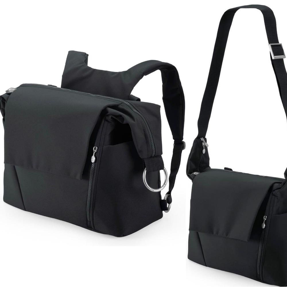 Stokke black diaper bag backpack and shoulder style